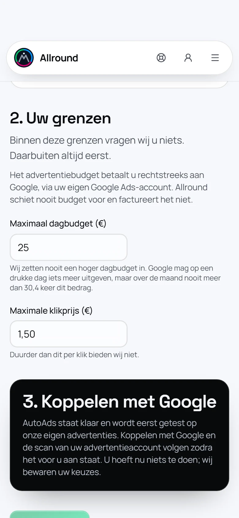 Voorbeeldweergave van de klantomgeving op een telefoon