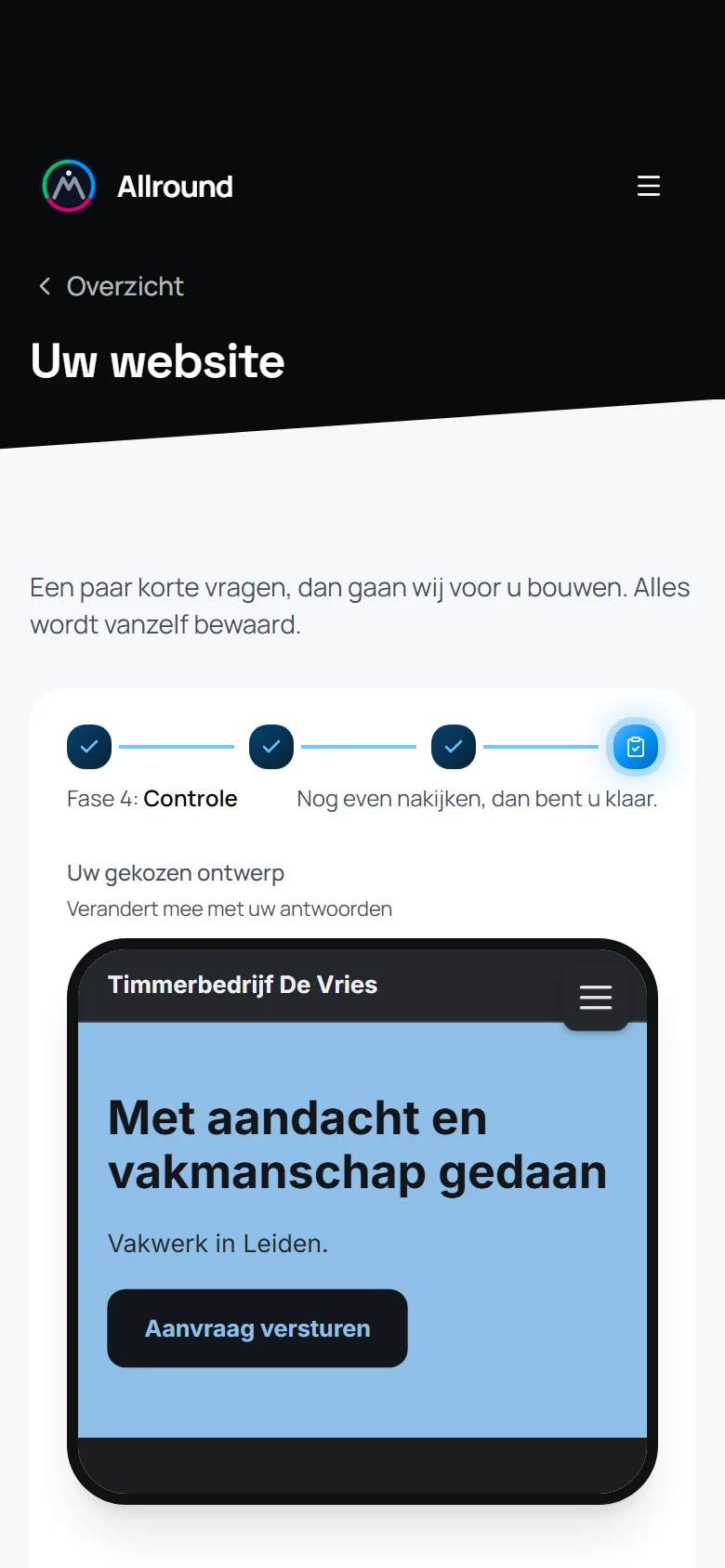 Voorbeeldweergave van de klantomgeving op een telefoon